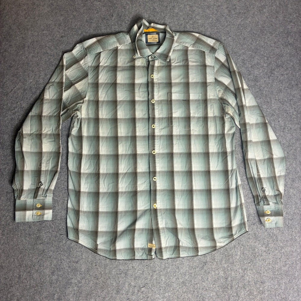 Tommy Bahama Shirt Mens L Blue Green Plaid Cotton Long Sleeve Excellent Casual